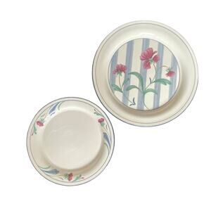 6 pc Lenox Poppies on Blue, Botanical, 1984-2007, Dinner plates, Salad plates